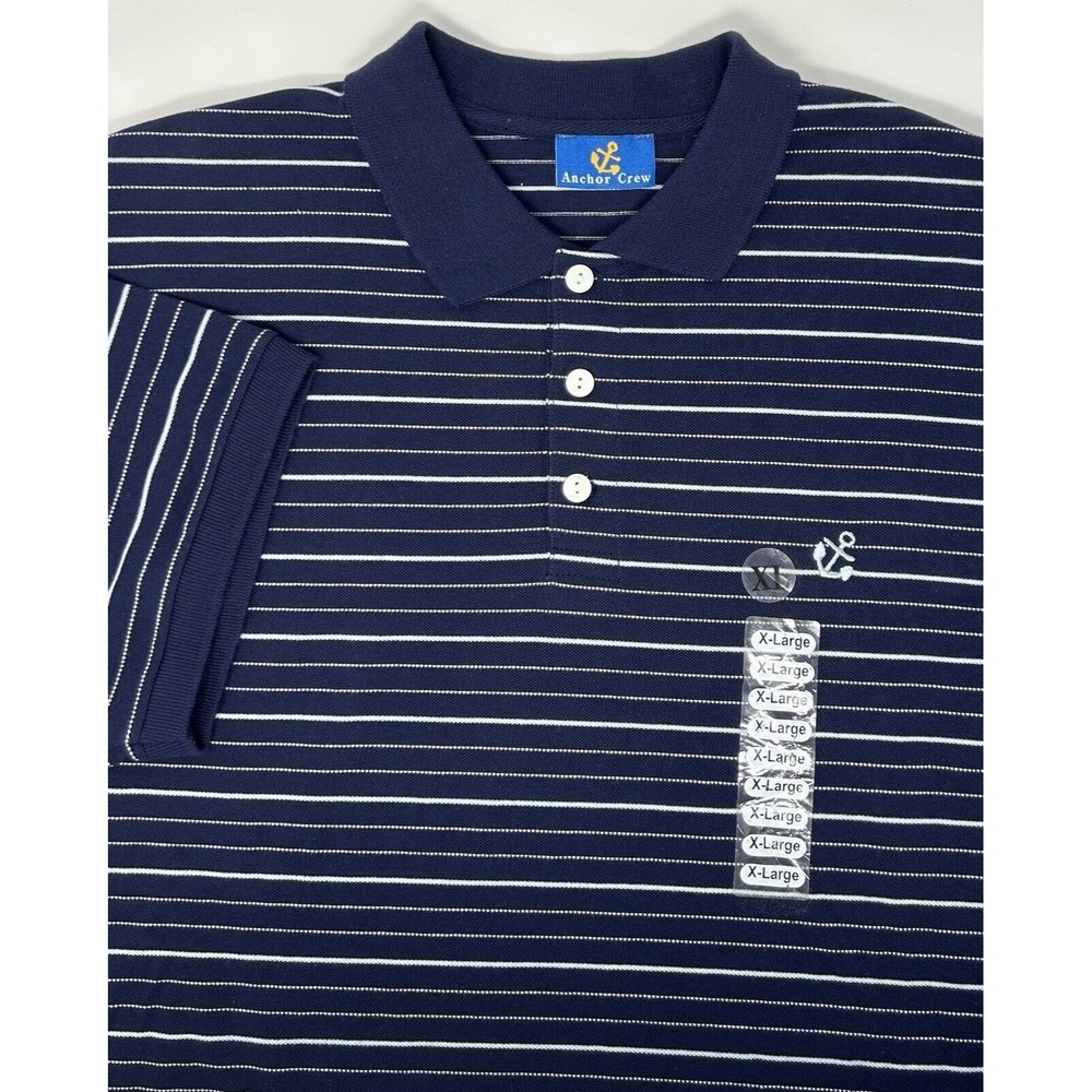 Anchor Crew NWT Men’s Navy Polo Striped Short Sleeve Shirt‎ Size XL